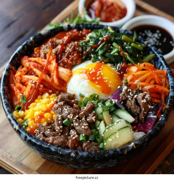 Delicious Korean Bibimbap with Fresh Vegetables