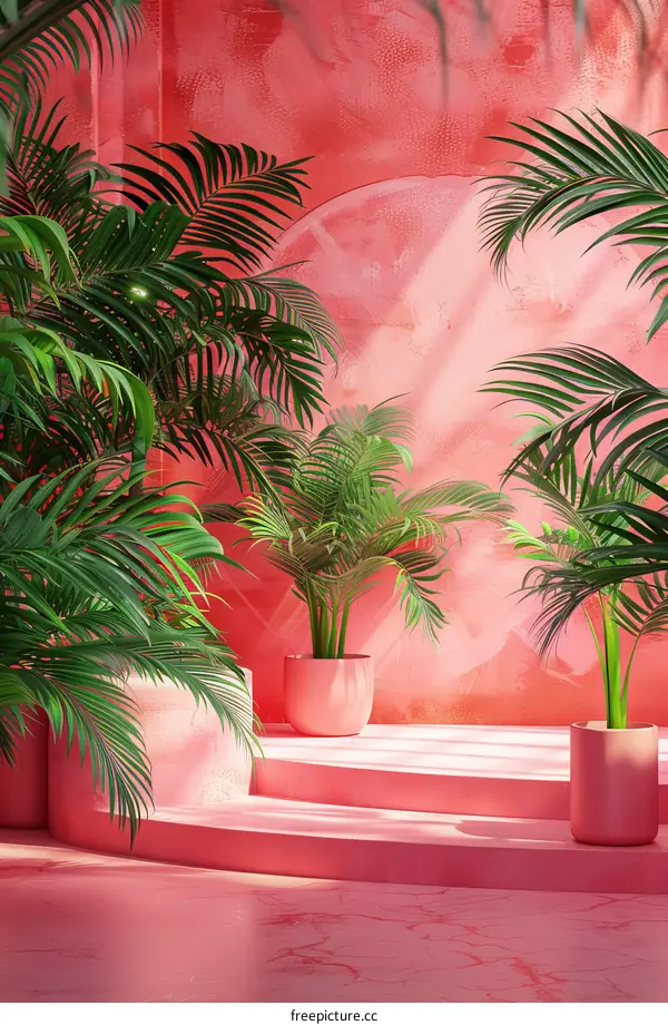 Pink Tropical Plant Display Interior Scene