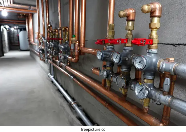Copper Pipes and Valves in a Utility Room