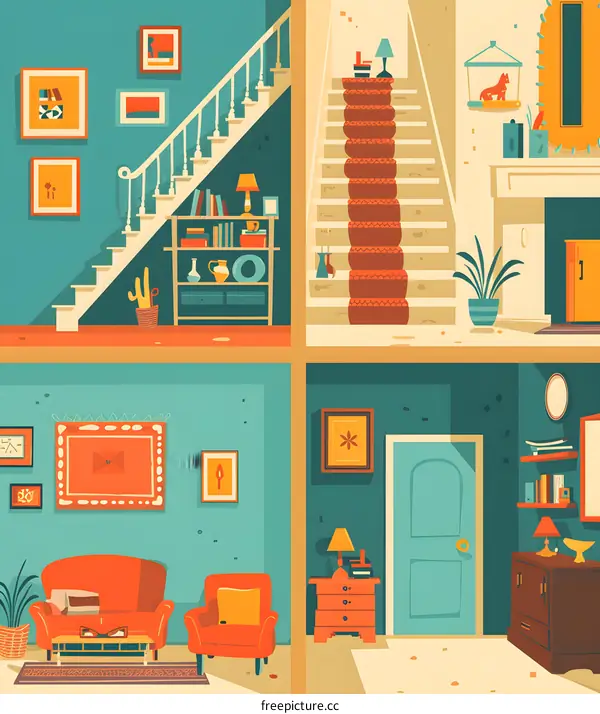 Modern Home Interior Design with Staircase and Furniture