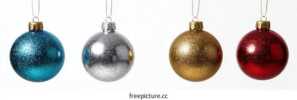 Colorful Christmas Ornaments on White Background