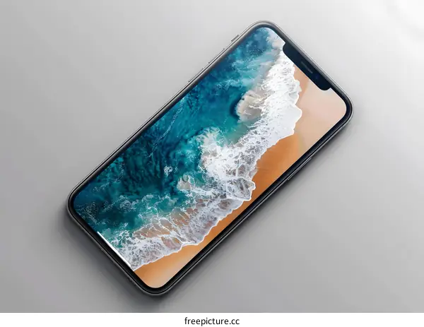 Smartphone with Ocean Wave Wallpaper