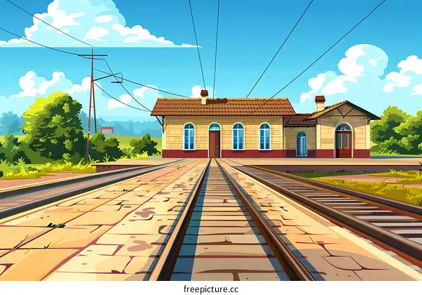 Countryside Train Station Illustration