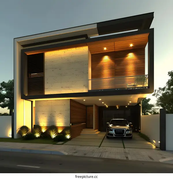 Modern House Design with Wooden Facade and Garage
