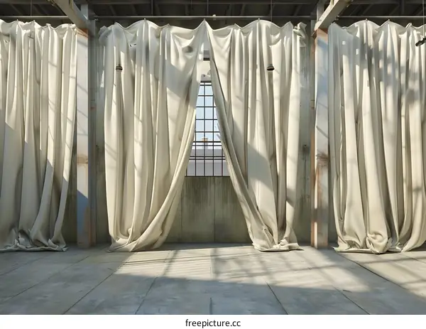 White Curtains in a Abandoned Factory Building