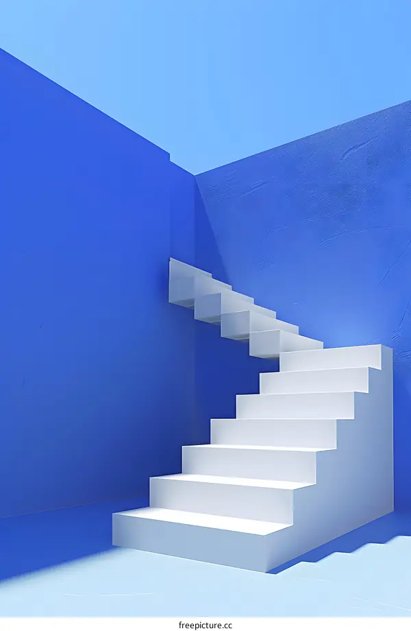 Abstract Stairs Up Minimalist Blue Wall