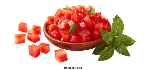 [Transparent Background PNG]Diced Tomatoes in Wooden Bowl