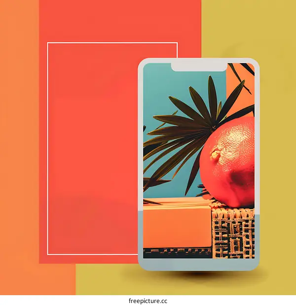 Phone Screen with Palm Leaf and Orange