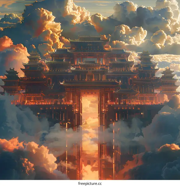 A Chinese palace floating in the sky