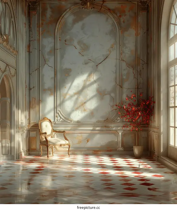 Ornate Empty Grand Hall Interior with Sunlight