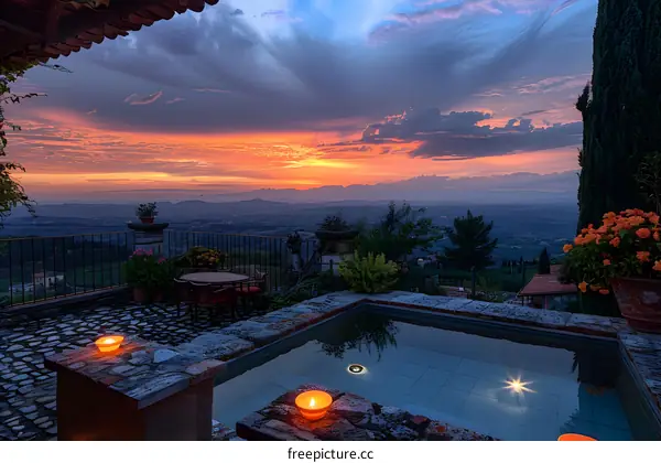 Sunset View from Patio with Swimming Pool