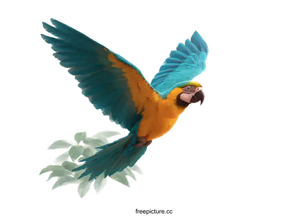 [Transparent Background PNG]Colorful Macaw in Flight against White Background