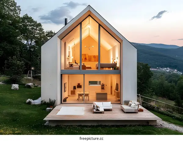Modern Minimalist House With Large Windows And Mountain View