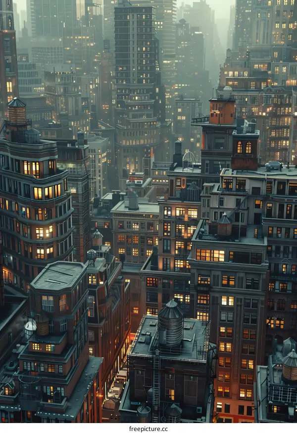 Night Cityscape Aerial View Illustration