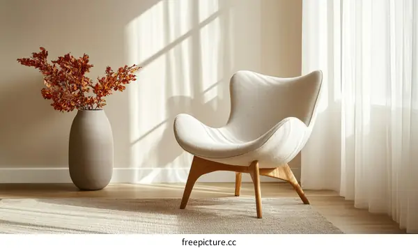 Modern Beige Living Room Chair and Vase