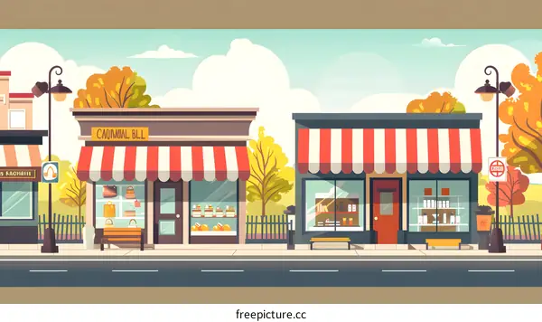 Cartoon Illustration of Two Shops on a Street