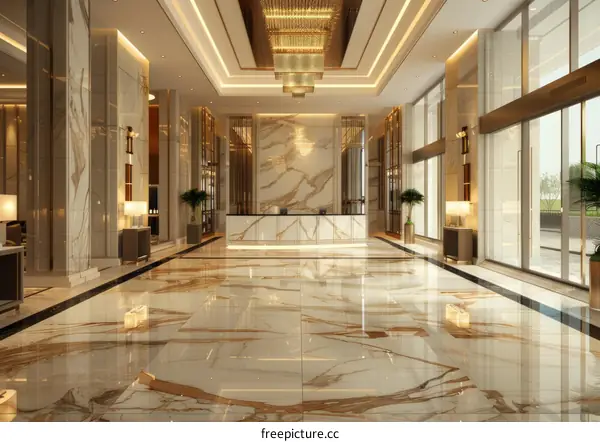 Luxury Hotel Lobby Interior Design Illustration