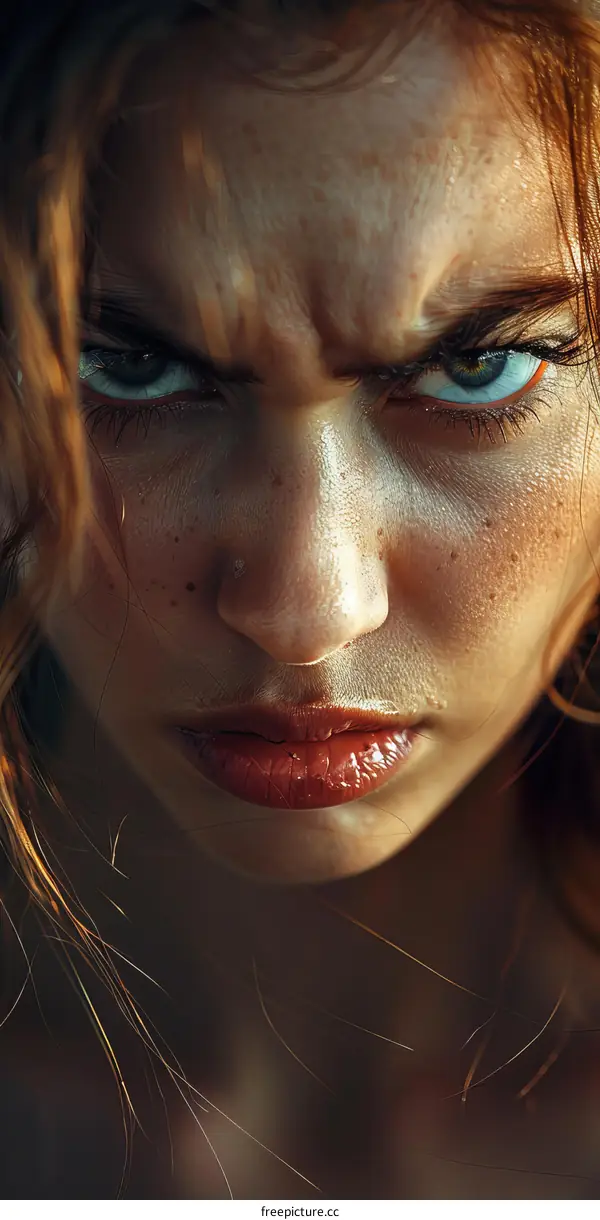 Close Up Portrait of a Woman with Intense Expression
