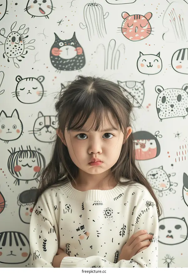 Little girl with cute cat wallpaper background