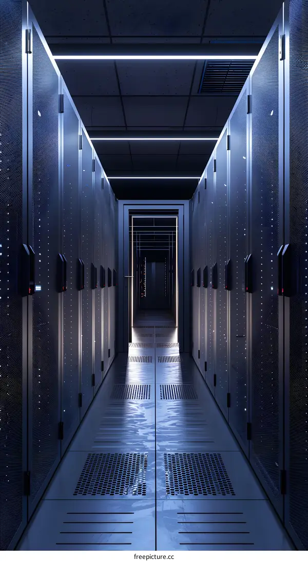 Server room with blue lights