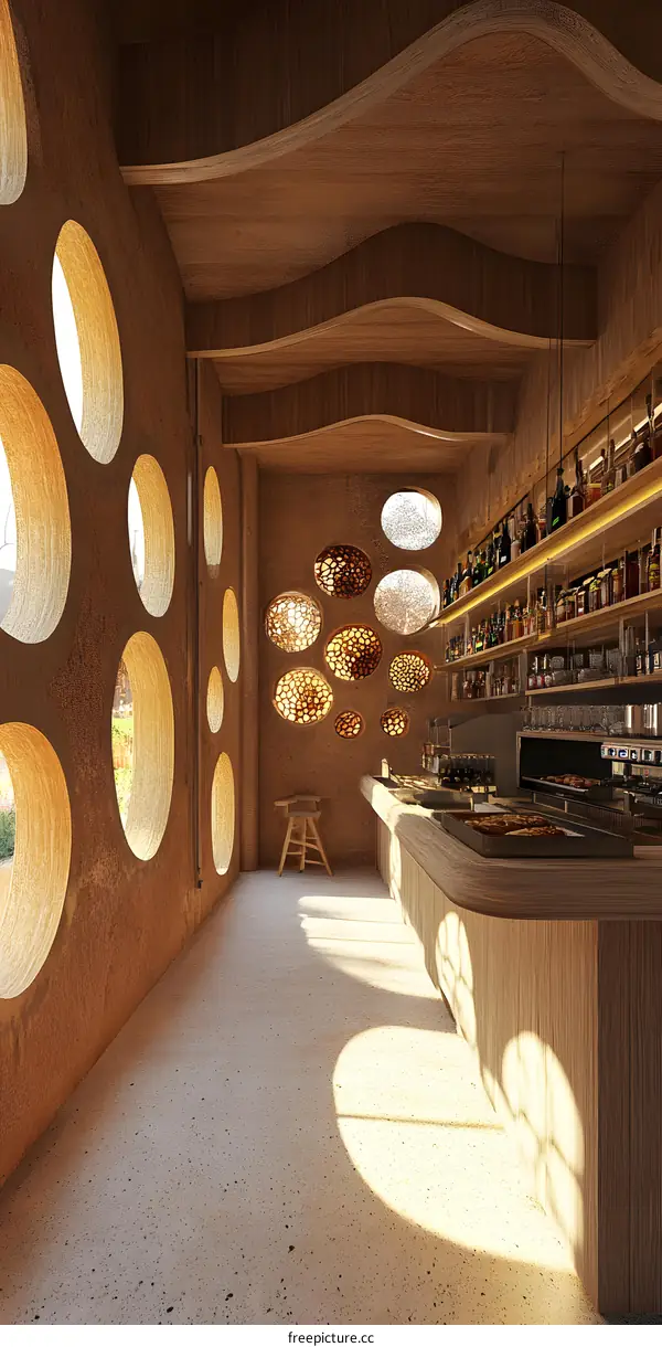 Modern Bar Interior with Round Windows