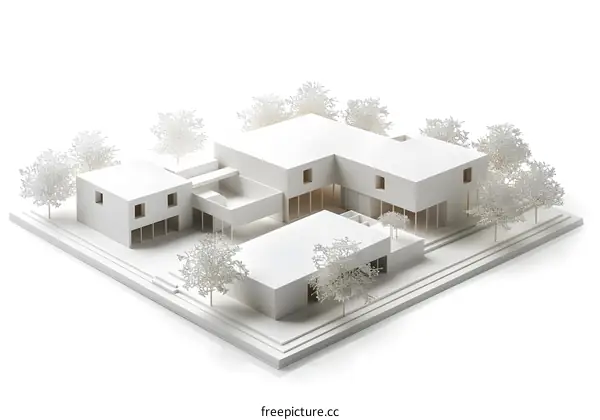 Minimalist Modern House Architectural Model with Trees