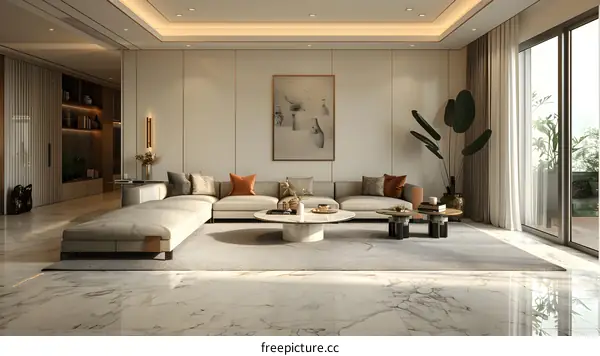 The living room is decorated in a modern and simple style