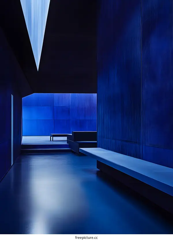Minimalist Blue Interior Design With Geometric Shapes