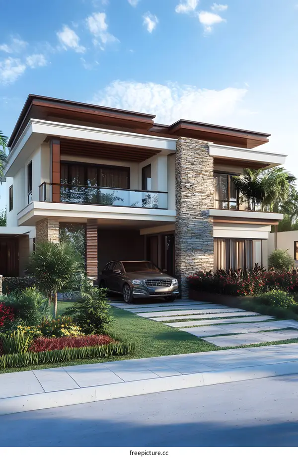 Modern Two Story House with Stone Exterior