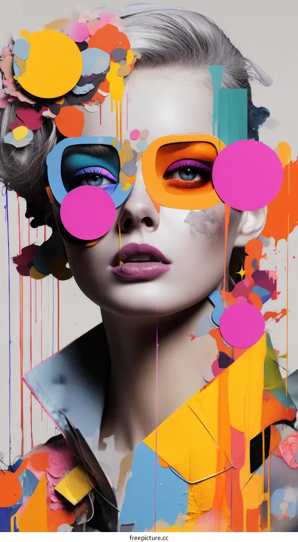 Colorful portrait of a woman with paint dripping down her face