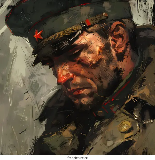 Soviet Soldier in Uniform with Red Star