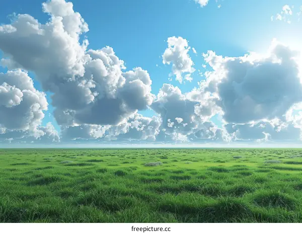 Vast Green Meadow Under a Cloudy Sky