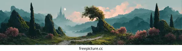 Fantasy Landscape with Ancient Castle