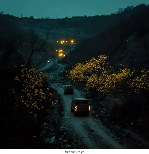 Night Drive Through The Mountain Pass With Lights