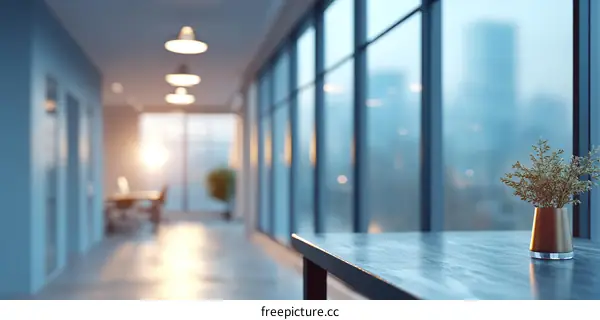 Modern Office Corridor with City Views