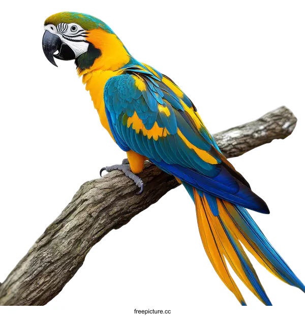 [Transparent Background PNG]Colorful Macaw Perched on Branch