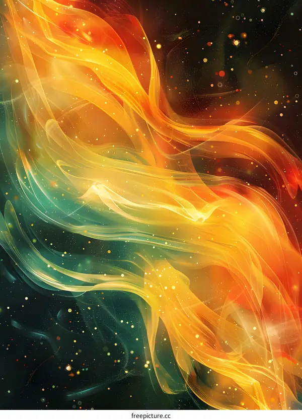 Abstract Wavy Orange Green Flowing Background