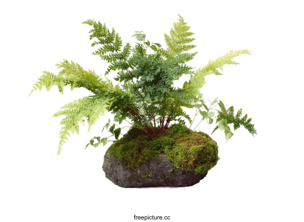 [Transparent Background PNG]Miniature Fern Garden on a Rock