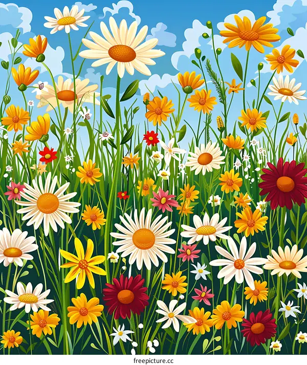 Summer Meadow with Colorful Wildflowers