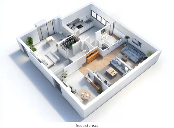 3D Model of a Modern Apartment Floor Plan