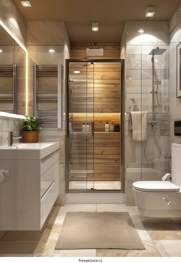 Modern Minimalist Bathroom Design with Wooden Shower