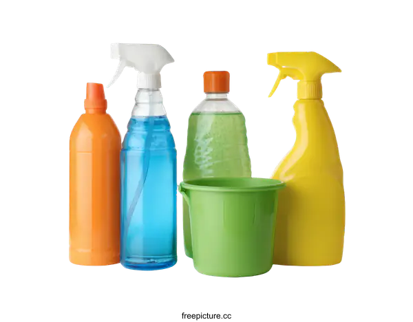 [Transparent Background PNG]Cleaning Supplies and Plastic Containers