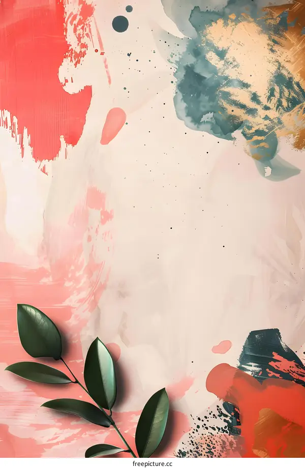 Abstract Watercolor Painting with Green Leaves