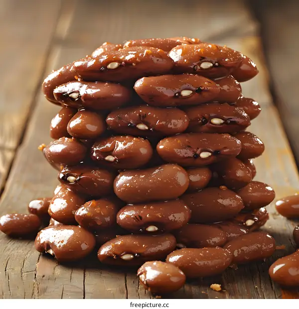 Stack of Cooked Kidney Beans on Wooden Surface