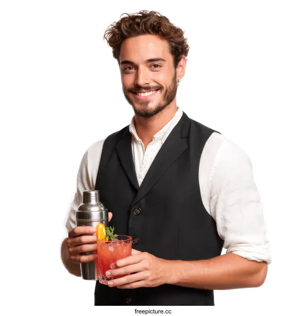 [Transparent Background PNG]Bartender Serving a Refreshing Cocktail
