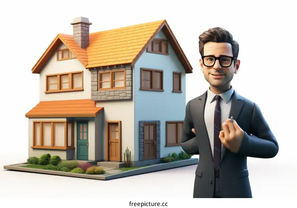 Real estate agent standing in front of a house