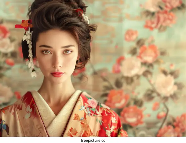 portrait of a young woman in a kimono