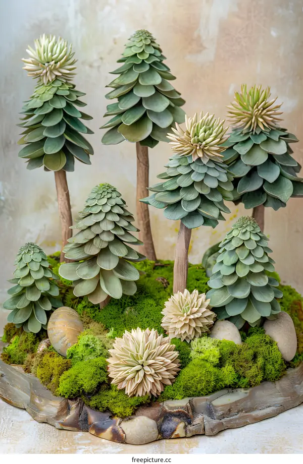 Miniature Woodland Scene with Moss, Trees and Rocks