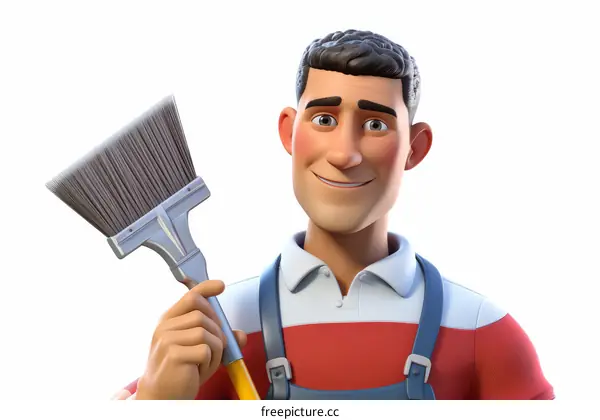Happy smiling painter holding a paintbrush