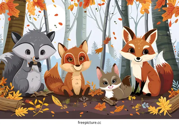 Autumn Forest Animals Illustration